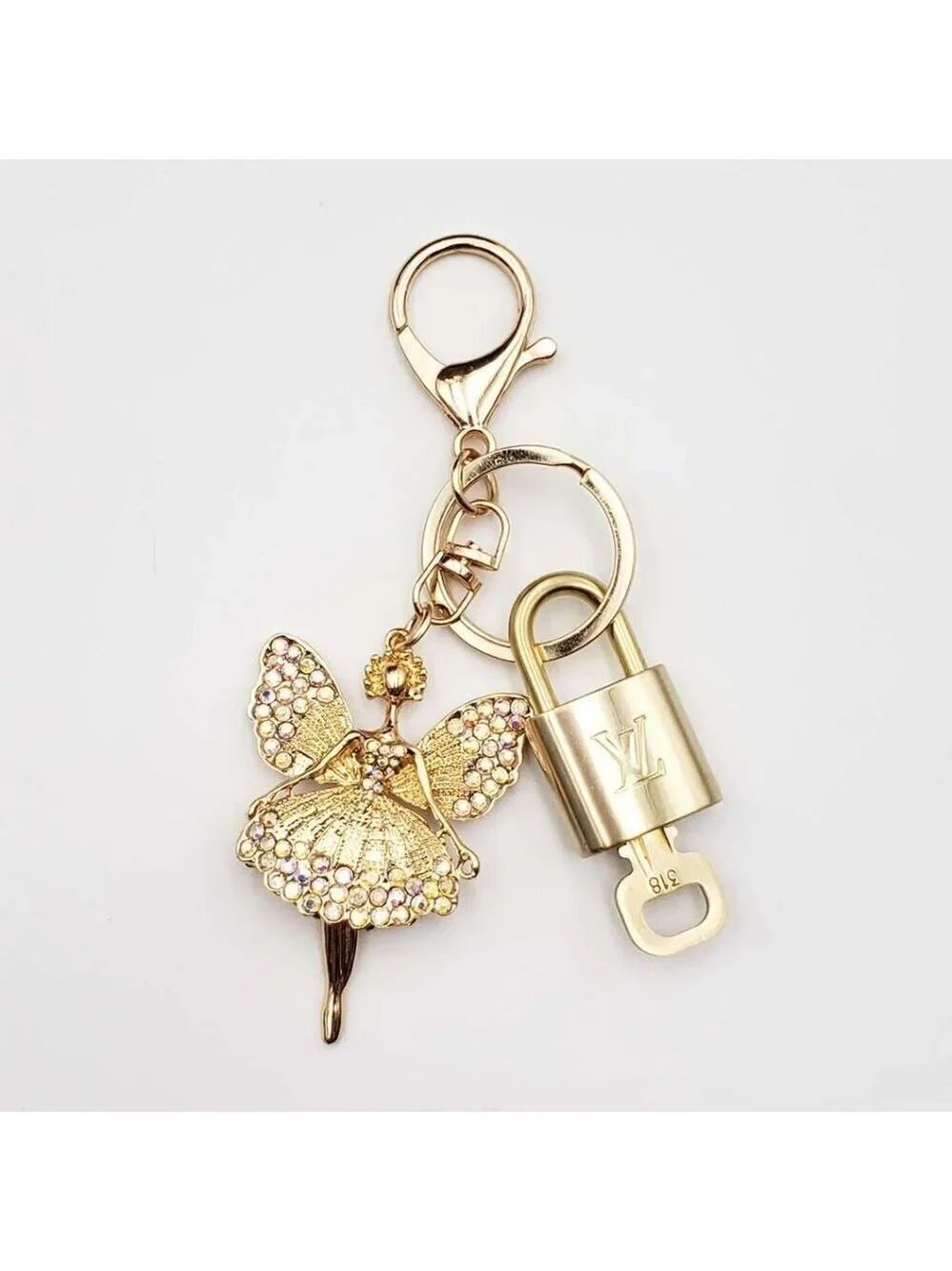 Authentic LV Gold Padlock & Key 🔑 Unbranded Fairy Bag Charm / Keychain Combo